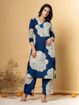 Readiprint - Straight Style Cotton Navy Blue Kurta with Palazzo (Set of 2)