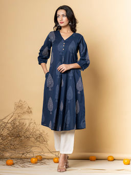 Readiprint - A Line Style Cotton Flex Blue Kurta with Pant (Set of 2)