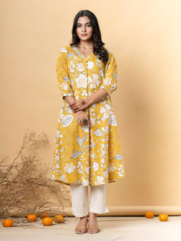 Readiprint - A Line Style Cotton Flex Yellow Kurta with Pant (Set of 2)