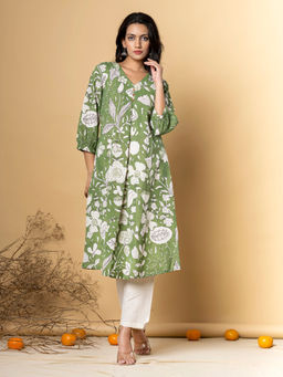 Readiprint - A Line Style Cotton Flex Green Kurta with Pant (Set of 2)