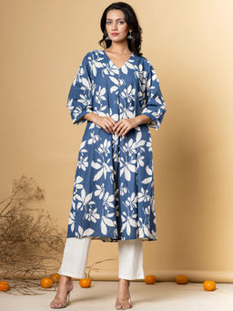 Readiprint - A Line Style Cotton Flex Navy Blue Kurta with Pant (Set of 2)