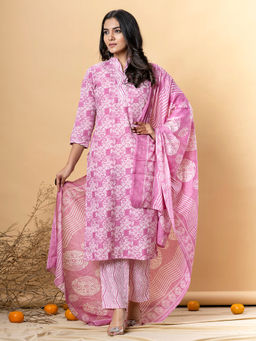 Readiprint - Straight Style Cotton Pink Kurta with Palazzo & Dupatta (Set of 3)