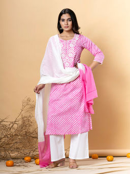 Readiprint - Straight Style Cotton Pink Kurta with Palazzo & Dupatta (Set of 3)
