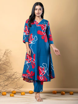 Readiprint - A Line Style Cotton Blue Kurta with Palazzo (Set of 2)