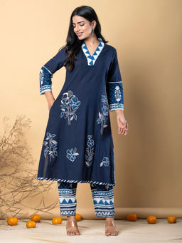 Readiprint - A Line Style Cotton Blue Kurta with Pant (Set of 2)