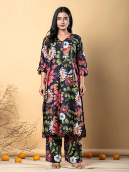 Readiprint - A Line Style Cotton Blend Black Kurta with Palazzo (Set of 2)