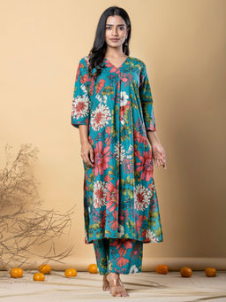 Readiprint - A Line Style Cotton Teal Kurta with Palazzo (Set of 2)
