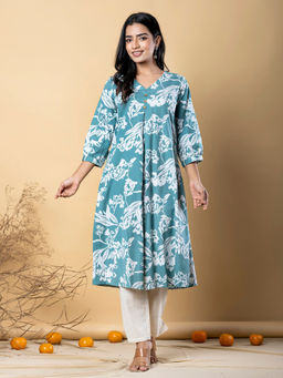 Readiprint - A Line Style Cotton Flex Sea Green Kurta with Pant (Set of 2)