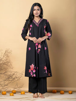 Readiprint - A Line Style Cotton Black Kurta with Palazzo (Set of 2)