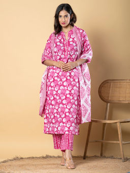 Readiprint - Straight Style Cotton Pink Kurta with Pant & Dupatta (Set of 3)