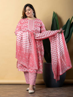 Readiprint - Straight Style Cotton Pink Kurta with Palazzo & Dupatta (Set of 3)