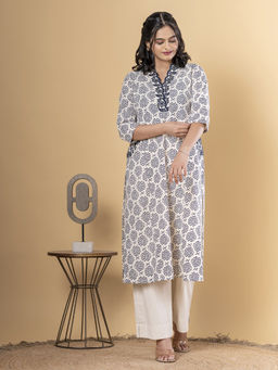 Readiprint - Straight Style Cotton Flex Off White Kurta with Palazzo (Set of 2)