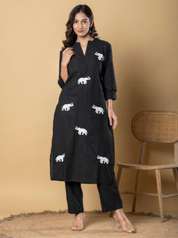 Readiprint - Straight Style Cotton Flex Black Kurta with Pant (Set of 2)