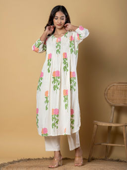 Readiprint - A Line Style Cotton Flex Off White Kurta with Palazzo (Set of 2)