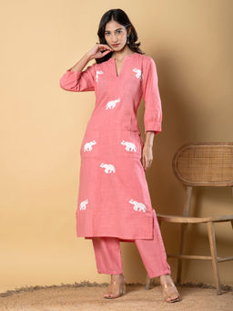 Readiprint - Straight Style Cotton Flex Peach Kurta with Pant (Set of 2)