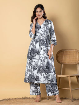 Readiprint - A Line Style Cotton Black Kurta with Palazzo (Set of 2)