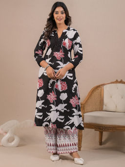 Readiprint - Straight Style Cotton Black Kurta with Palazzo (Set of 2)
