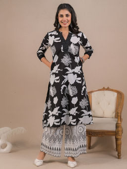 Readiprint - Straight Style Cotton Black Kurta with Palazzo (Set of 2)