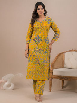 Readiprint - Straight Style Cotton Mustard Kurta with Palazzo (Set of 2)