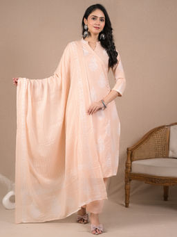Readiprint - Straight Style Cotton Peach Kurta with Pant & Dupatta (Set of 3)