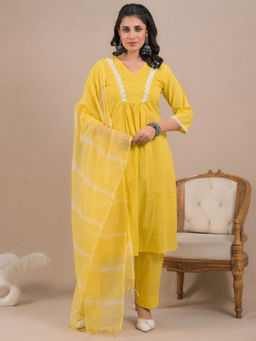 Readiprint - Straight Style Cotton Yellow Kurta with Pant & Dupatta (Set of 3)