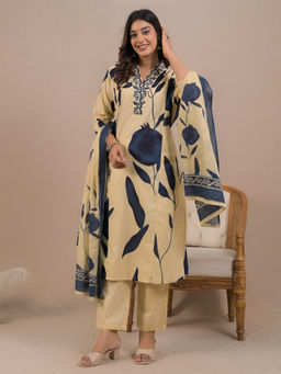 Readiprint - Straight Style Cotton Beige Kurta with Pant & Dupatta (Set of 3)