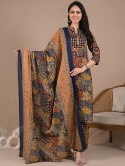 Readiprint - Straight Style Cotton Blue Kurta with Pant & Dupatta (Set of 3)