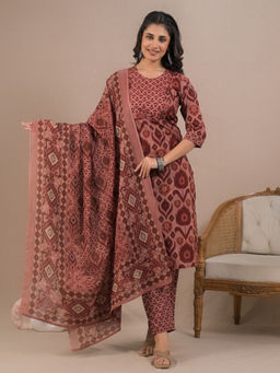 Readiprint - Straight Style Cotton Maroon Kurta with Pant & Dupatta (Set of 3)