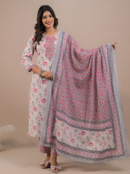 Readiprint - Straight Style Cotton Pink Kurta with Palazzo & Dupatta (Set of 3)