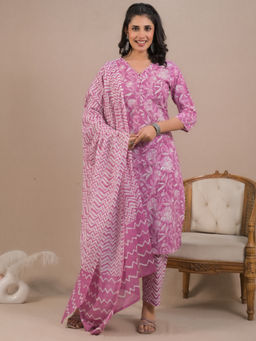 Readiprint - Straight Style Cotton Purple Kurta with Pant & Dupatta (Set of 3)