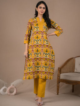Readiprint - Straight Style Cotton Mustard Kurta with Pant (Set of 2)