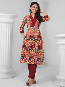 Readiprint - Straight Style Cotton Maroon Kurta with Pant (Set of 2)