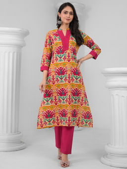 Readiprint - Straight Style Cotton Pink Kurta with Pant (Set of 2)