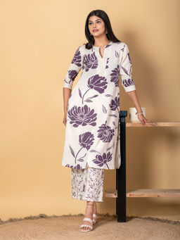 Readiprint - Straight Style Cotton Flex Purple Kurta with Palazzo (Set of 2)