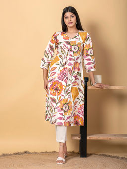 Readiprint - Anarkali Style Cotton Flex Multi Color Kurta with Pant (Set of 2)