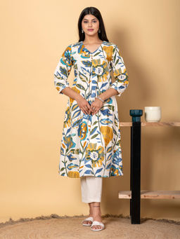 Readiprint - Anarkali Style Cotton Flex Multi Color Kurta with Pant (Set of 2)