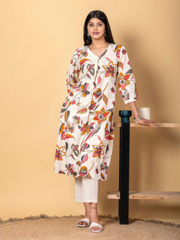 Readiprint - Anarkali Style Cotton Flex Multi Color Kurta with Pant (Set of 2)
