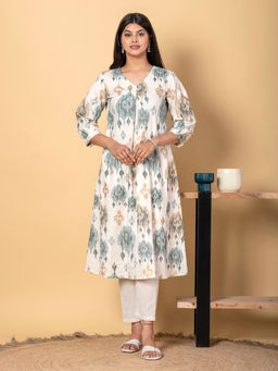 Readiprint - Anarkali Style Cotton Flex Off White Kurta with Pant (Set of 2)