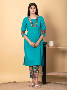 Readiprint - Straight Style Cotton Blue Kurta with Pant (Set of 2)