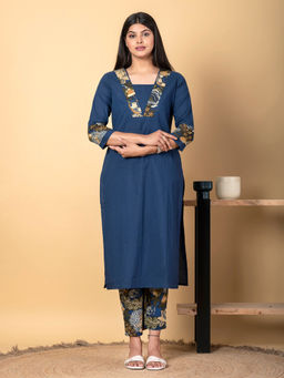 Readiprint - Straight Style Cotton Blue Kurta with Pant (Set of 2)