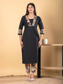 Readiprint - Straight Style Cotton Black Kurta with Pant (Set of 2)
