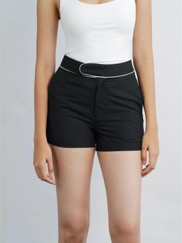 Cove and Lane - Women Black Cotton Contrast Shorts
