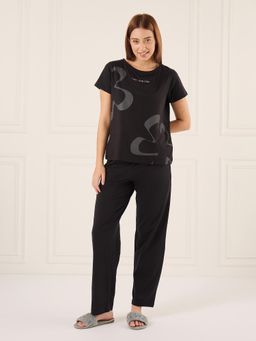 Sweet Dreams - Womens Abstract Printed Pyjama With Top Black
