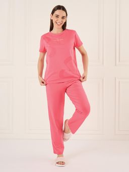 Sweet Dreams - Womens Abstract Printed Pyjama With Top Pink