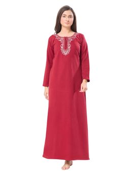 PIU - Womens Knitted Fabric Winter Nighty Maroon