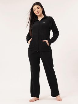 Clovia - Zippered Jacket And Pyjama Black - Fleece