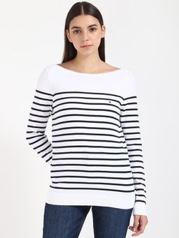 Tommy Hilfiger - Women White Stripes Printed Sweater