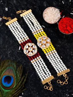 Silvermerc Designs - Set of 2 Women's Kundan Beaded Bracelet Rakhi