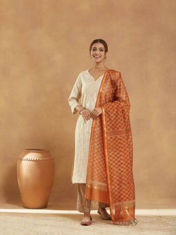 Fabindia - Rust Cotton Silk Blend Hand Block Printed Dupatta