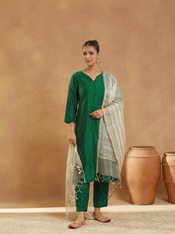 Fabindia - Beige Silk Blend Hand Block Printed Dupatta